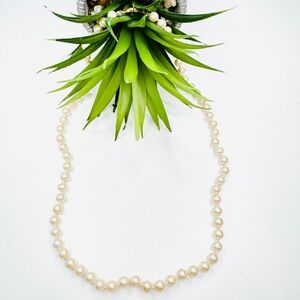 Vintage 20” Monet Cream Faux Pearl Glass Hand Knotted Beaded Necklace